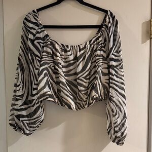 Express x Rachel Zoe Zebra Metallic Cropped Blouse Size L
